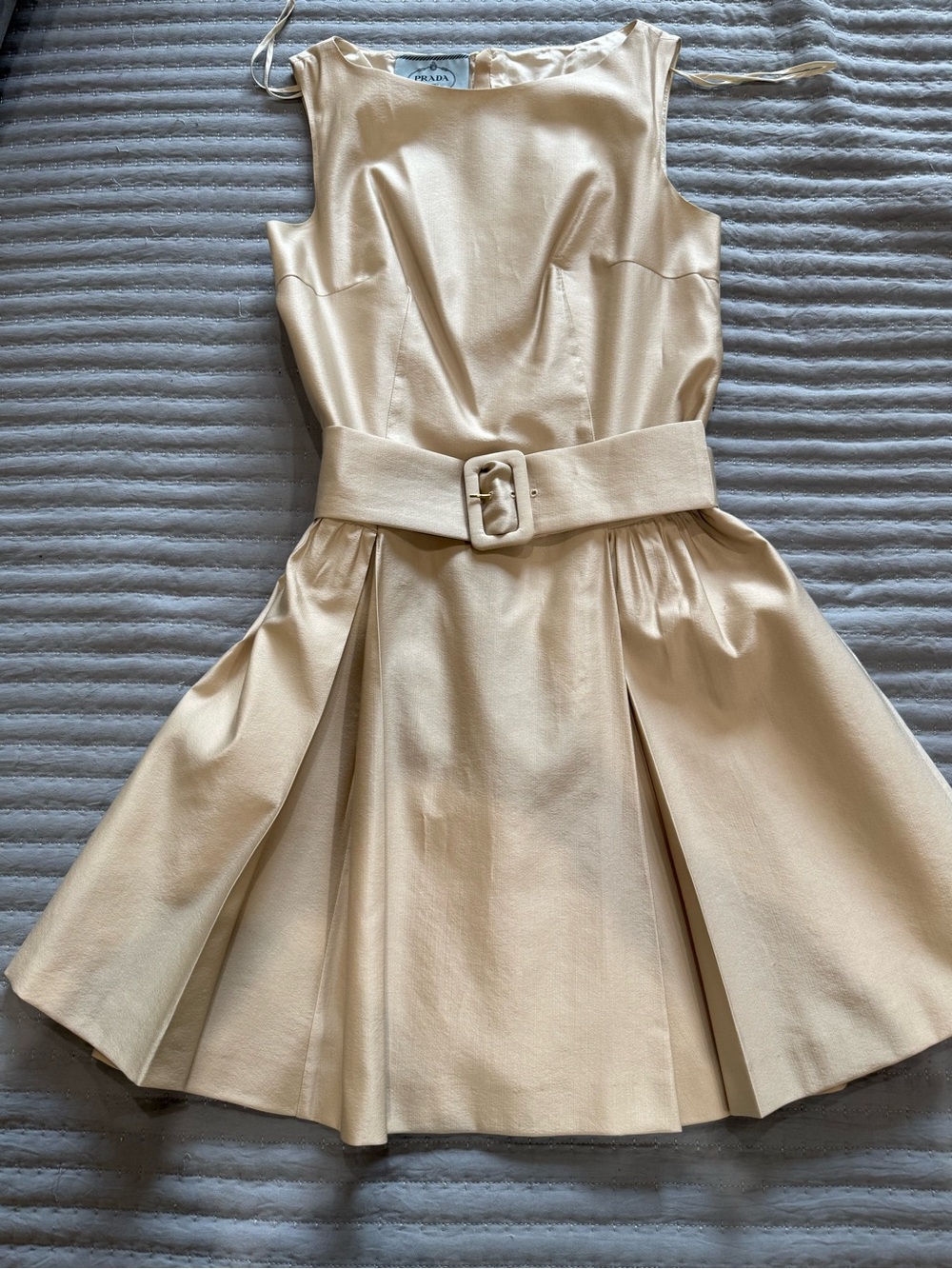 PRADA Cream Sleeveless Belted Mini Dress - Picture 3 of 8